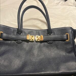 Onna Ehrlich Navy Satchel with Gold Details